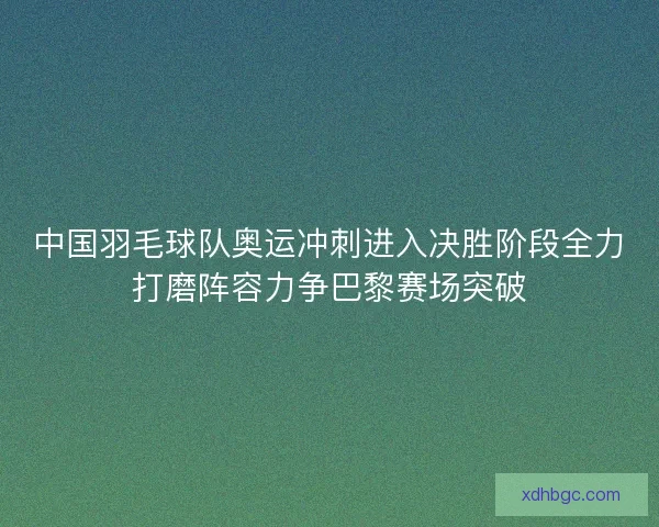 中国羽毛球队奥运冲刺进入决胜阶段全力打磨阵容力争巴黎赛场突破